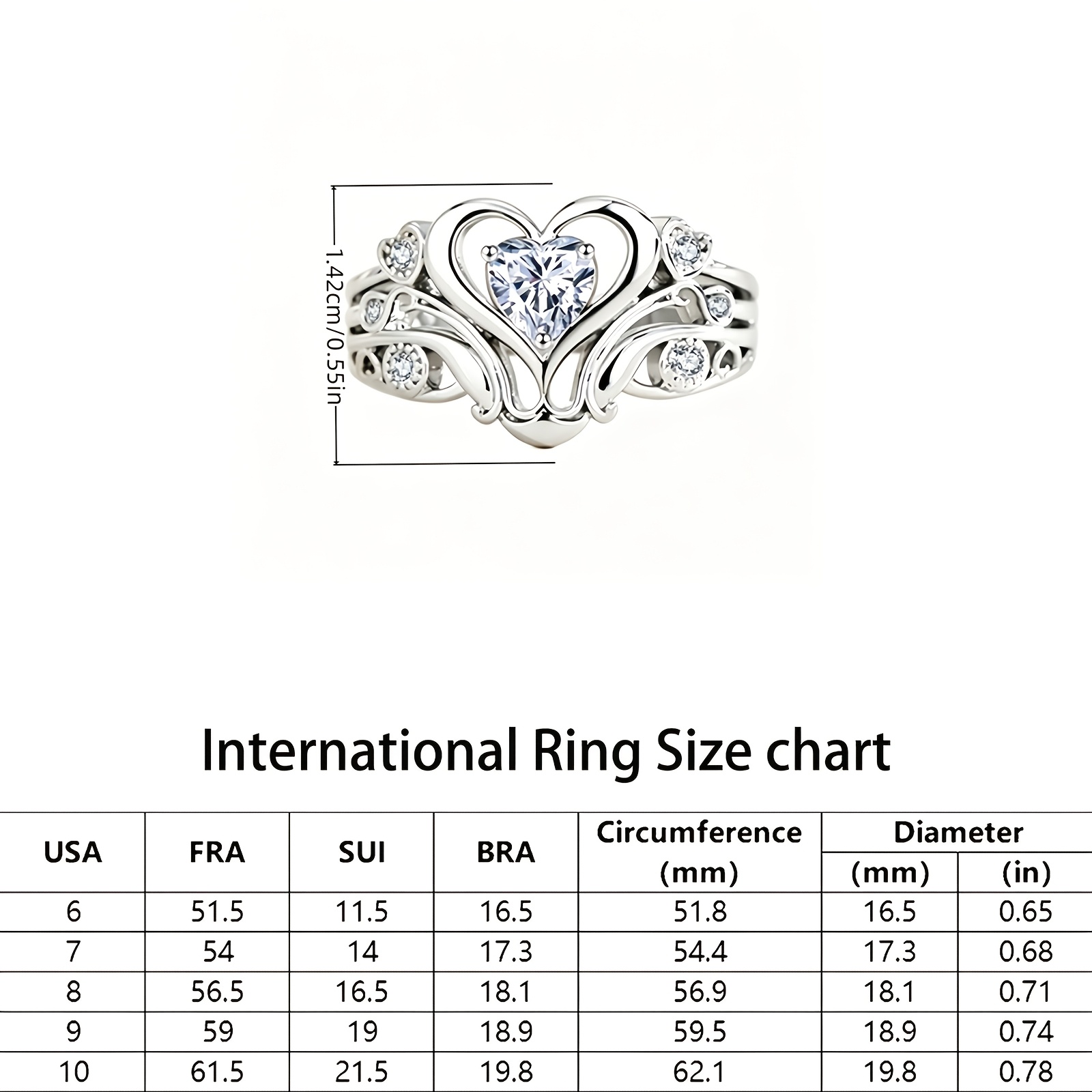 Women's Unique Hollowed-Out Heart Design Ring, Synthetic Zirconia